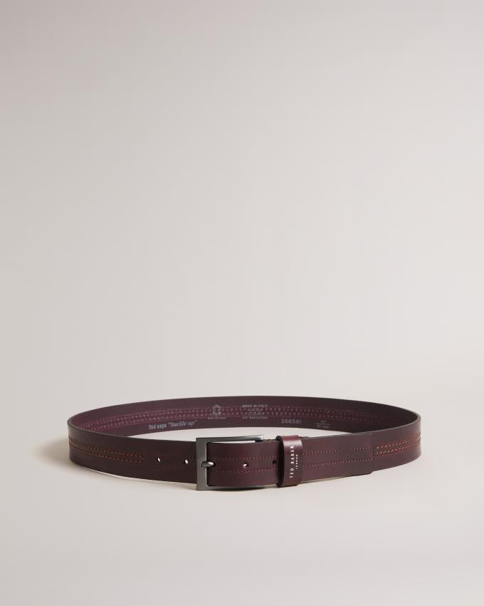 Ceinture Ted Baker Stitch Detail Leather Bordeaux Homme | BPM-92536236